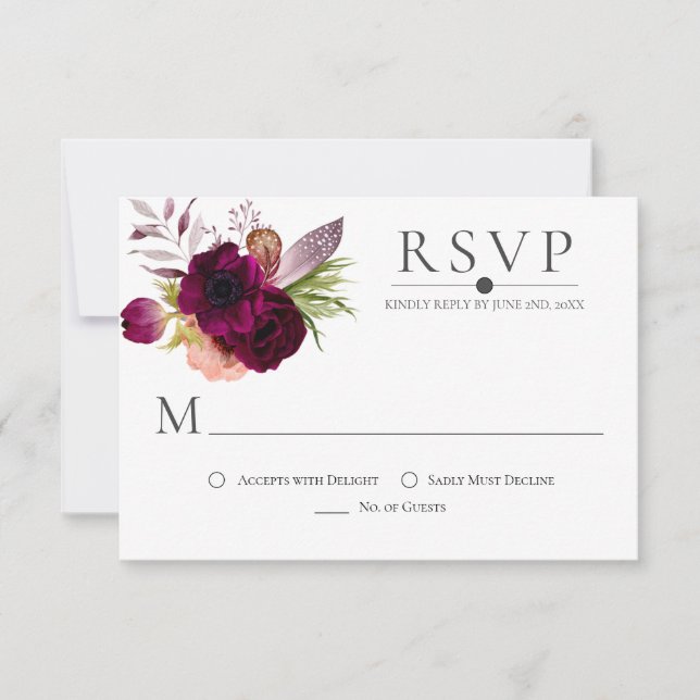 Tarjetas RSVP Bohemias de Romance Floral (Anverso)