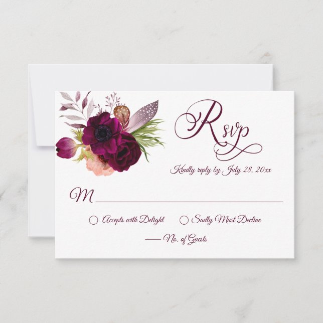 Tarjetas RSVP Bohemias de Romance Floral (Anverso)