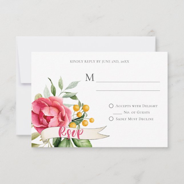 Tarjetas RSVP Bohemias de Romance Floral (Anverso)