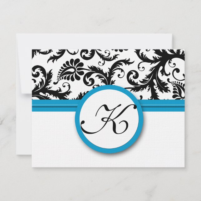 Tarjetas RSVP-Brillo Aqua Trim negro y blanco Dama (Anverso)