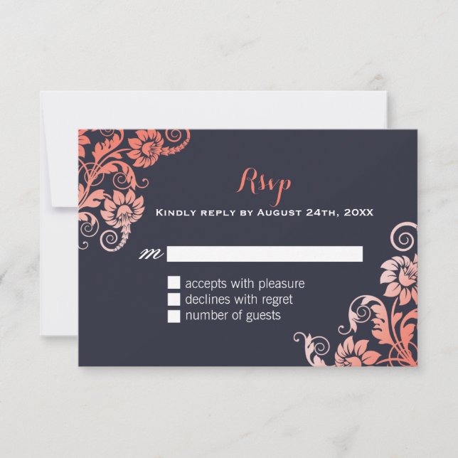 Tarjetas RSVP Chic Coral and Blue Shabby (Anverso)
