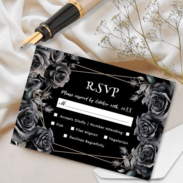 Tarjetas RSVP color negro oscuro Boda gótico (Subido por el creador)