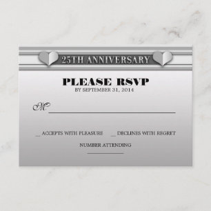 tarjetas RSVP con 25 años de boda de plata