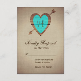 Tarjetas RSVP con flecha de corazón Verde azulado