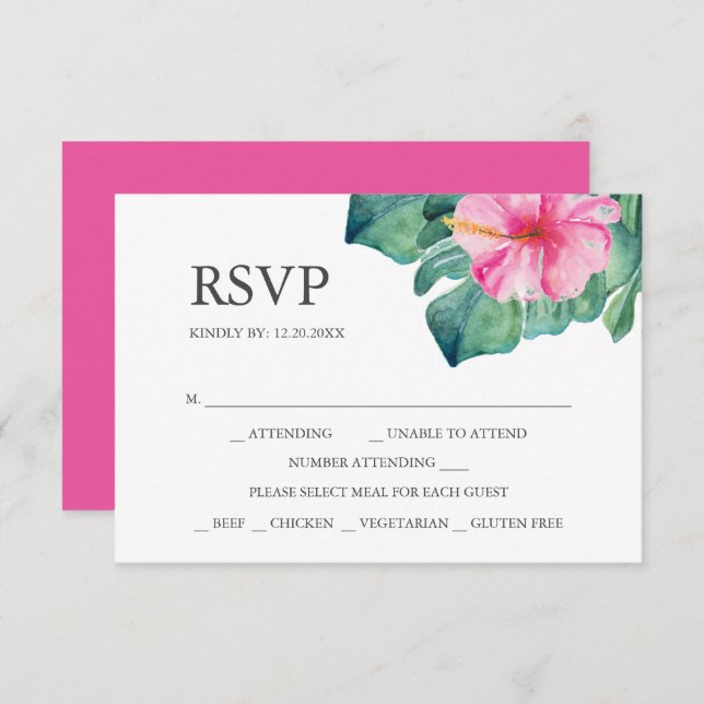 Tarjetas RSVP con flor Hibiscus Choice (Anverso / Reverso)