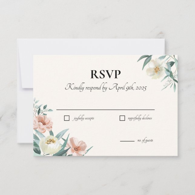 Tarjetas RSVP con floración rosa y crema (Anverso)