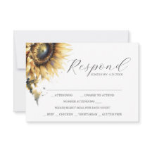 Tarjetas RSVP con girasoles amarillos de elección 