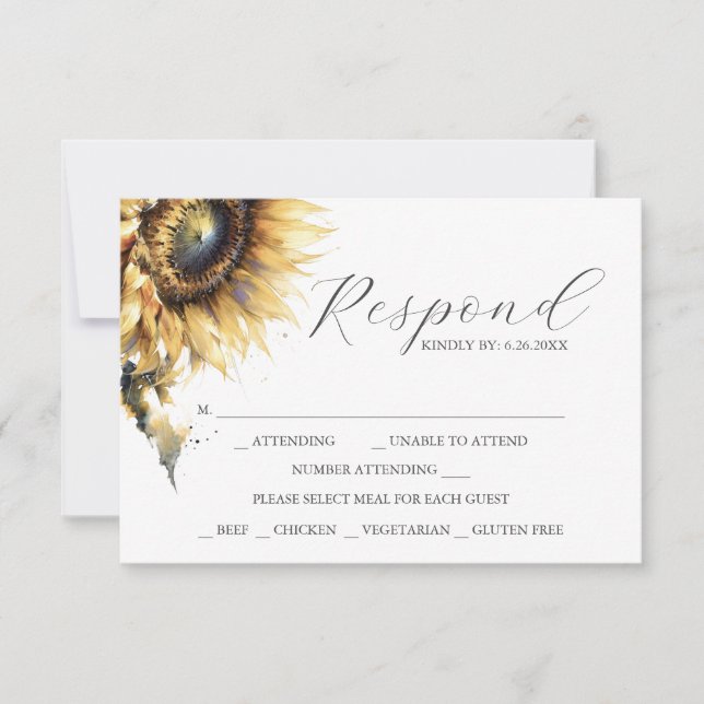 Tarjetas RSVP con girasoles amarillos de elección  (Anverso)