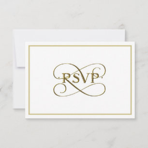 Tarjetas RSVP con letras de oro elegantes