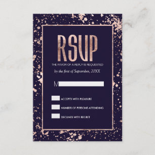Tarjetas RSVP con manchas de pintura azul de la Ma