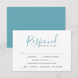 Tarjetas RSVP con opciones de comida azul turquesa