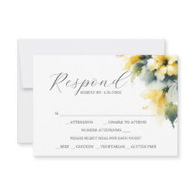 Tarjetas RSVP con opciones de comida azul y amaril