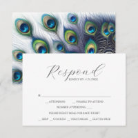 Tarjetas RSVP con plumas de pavo real de elección 