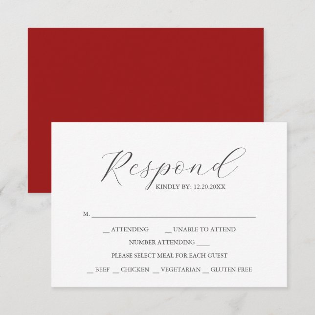 Tarjetas RSVP con Rojo de elección de comida (Anverso / Reverso)