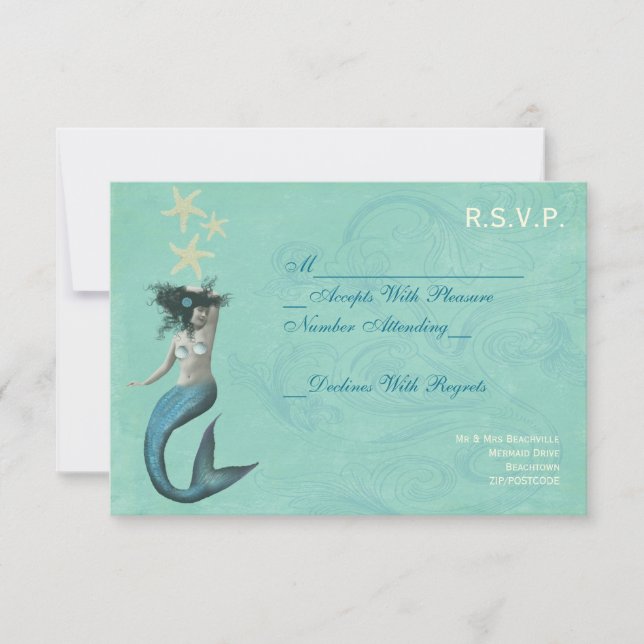 Tarjetas RSVP Costeras Mermaid Beach (Anverso)