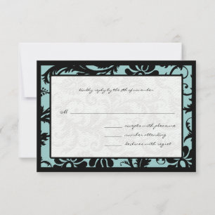 Tarjetas RSVP - Damasco azul para negro y Aqua
