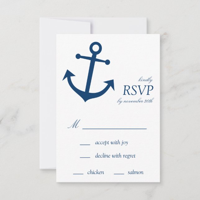 Tarjetas RSVP de Ancla Náutica (Azul marino) (Anverso)