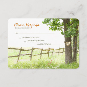 Tarjetas RSVP de árbol de amor para bodas rurales