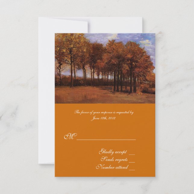 Tarjetas RSVP de arte fino para bodas de otoño. (Anverso)