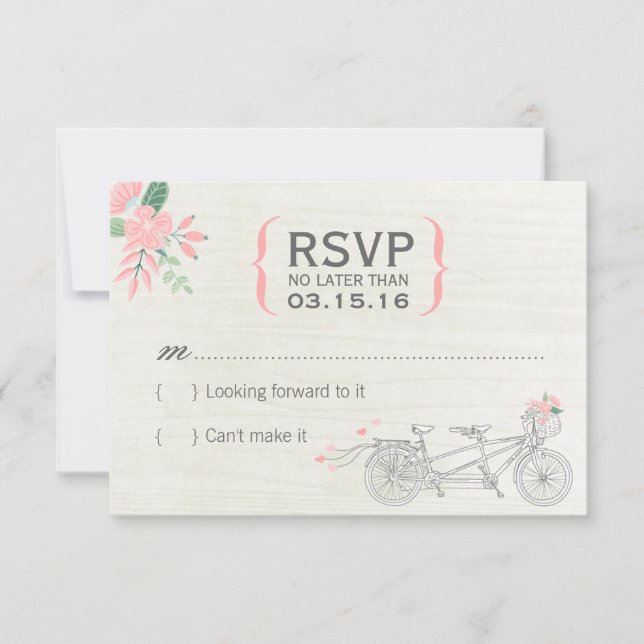 Tarjetas RSVP de bicicleta de tándem con flores (Anverso)