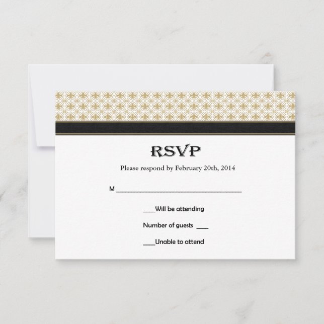 Tarjetas RSVP de Black Gold Fleur de Lis Wedding (Anverso)