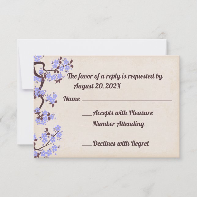 Tarjetas RSVP de Blue Lavender Sakura Blossoms (Anverso)
