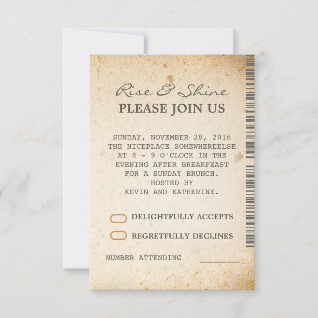 Tarjetas RSVP de Boda Adicional de Brunch Dominica (Anverso)