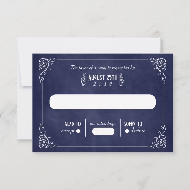 Tarjetas RSVP de Boda Art Deco de la Marina Blue C (Anverso)