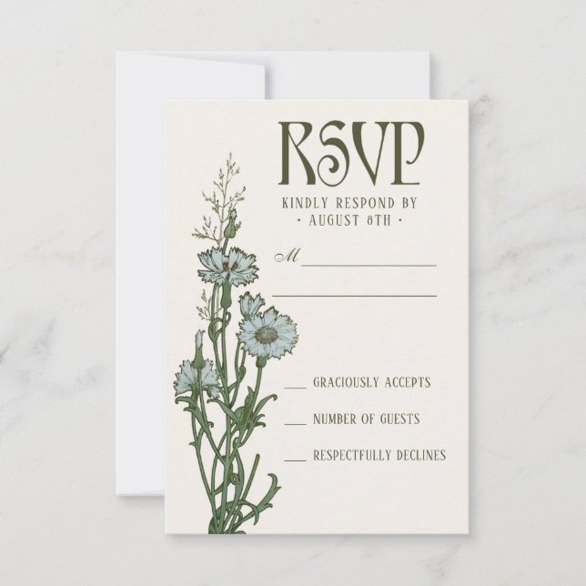 Tarjetas RSVP de boda | Art Nouveau floral (Anverso)