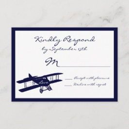 Tarjetas RSVP de Boda Azul Aviador de Biplano Vint
