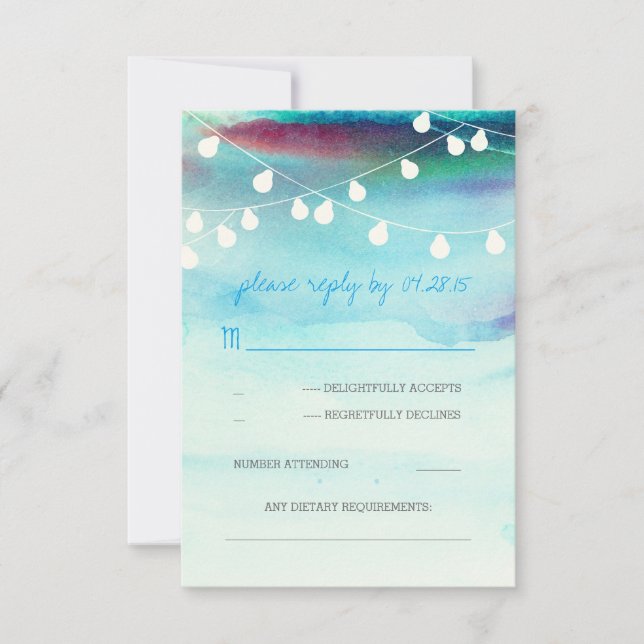 tarjetas RSVP de boda azul color agua playa modern (Anverso)