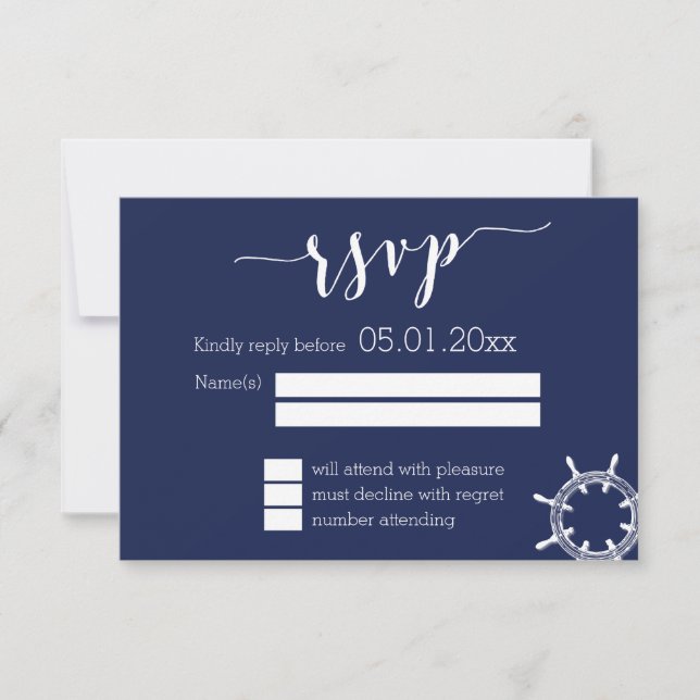 Tarjetas RSVP de Boda Azul de la Marina Náutica co (Anverso)