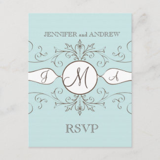 Tarjetas RSVP de Boda Azul Vintage