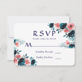 Tarjetas RSVP de Boda Azul y Coral