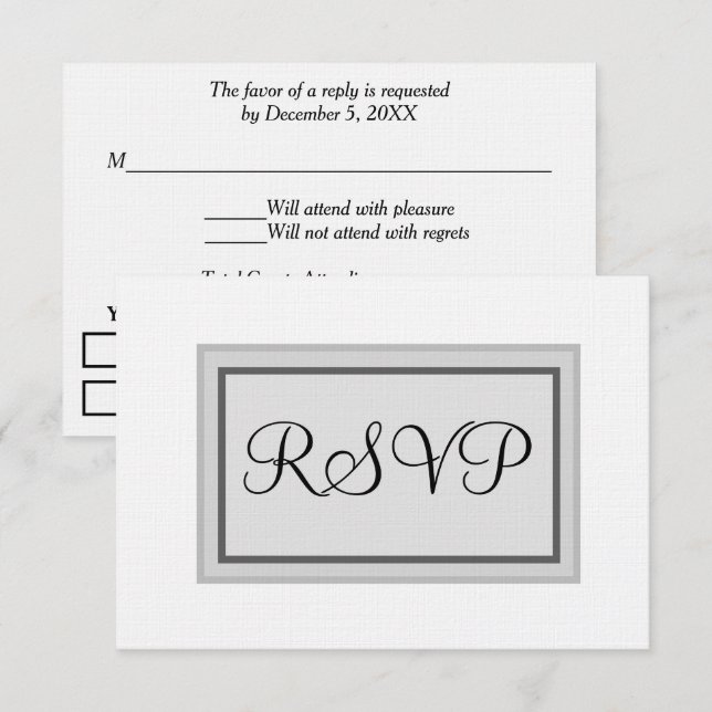Tarjetas RSVP de boda Black blanco (Anverso / Reverso)