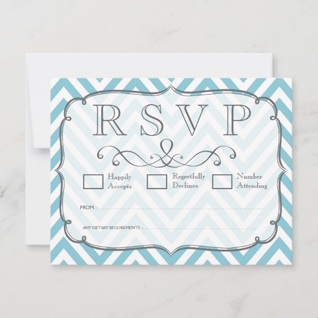 Tarjetas RSVP de Boda Blanca de Chevron con cielo  (Anverso)