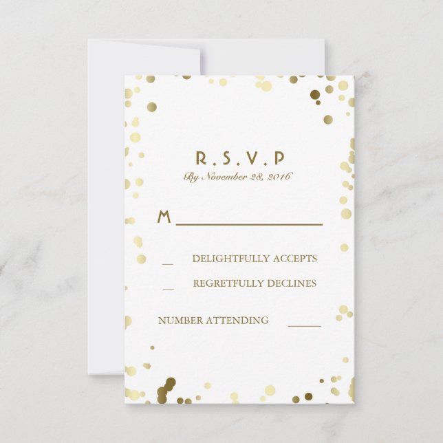 Tarjetas RSVP de Boda Blanca Elegante de Confetti  (Anverso)
