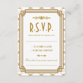 Tarjetas RSVP de boda blanca personalizado Art Dec