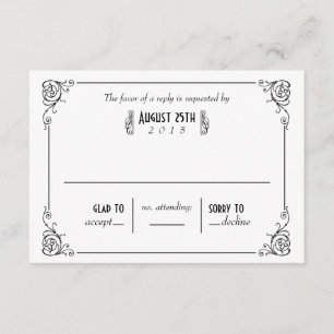Tarjetas RSVP de Boda Blanca y Negra Fancy Art Dec