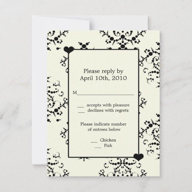 Tarjetas RSVP de boda blanca y negra moderna (Anverso)