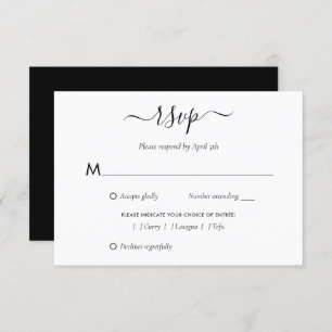 Tarjetas RSVP de boda blanca y negra moderna