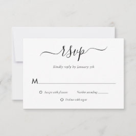 Tarjetas RSVP de boda blanca y negra moderna
