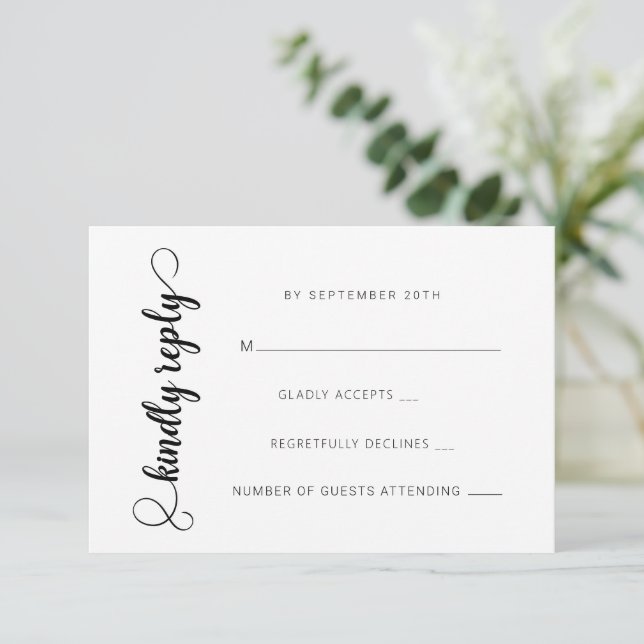 Tarjetas RSVP de boda clásica moderna (Anverso de pie)