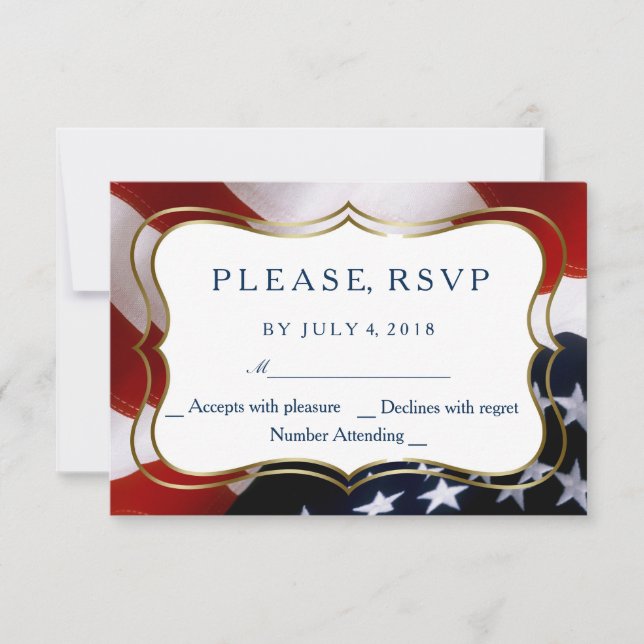 Tarjetas RSVP de Boda con bandera estadounidense ú (Anverso)