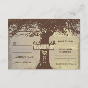 tarjetas RSVP de boda con luces de árbol y cadena