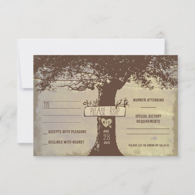tarjetas RSVP de boda con luces de árbol y cadena (Anverso)