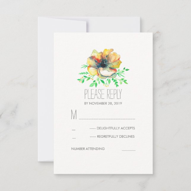 Tarjetas RSVP de boda de acuarela floral (Anverso)