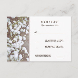 Tarjetas RSVP de boda de aliento de bebé rústico