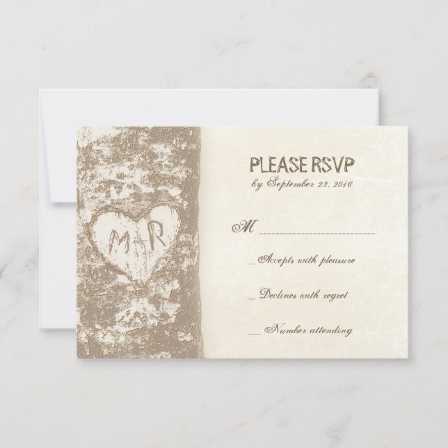 Tarjetas RSVP de boda de árbol de amor (Anverso)