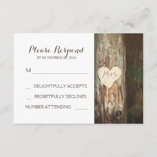 Tarjetas RSVP de boda de árbol de corazón tallado 